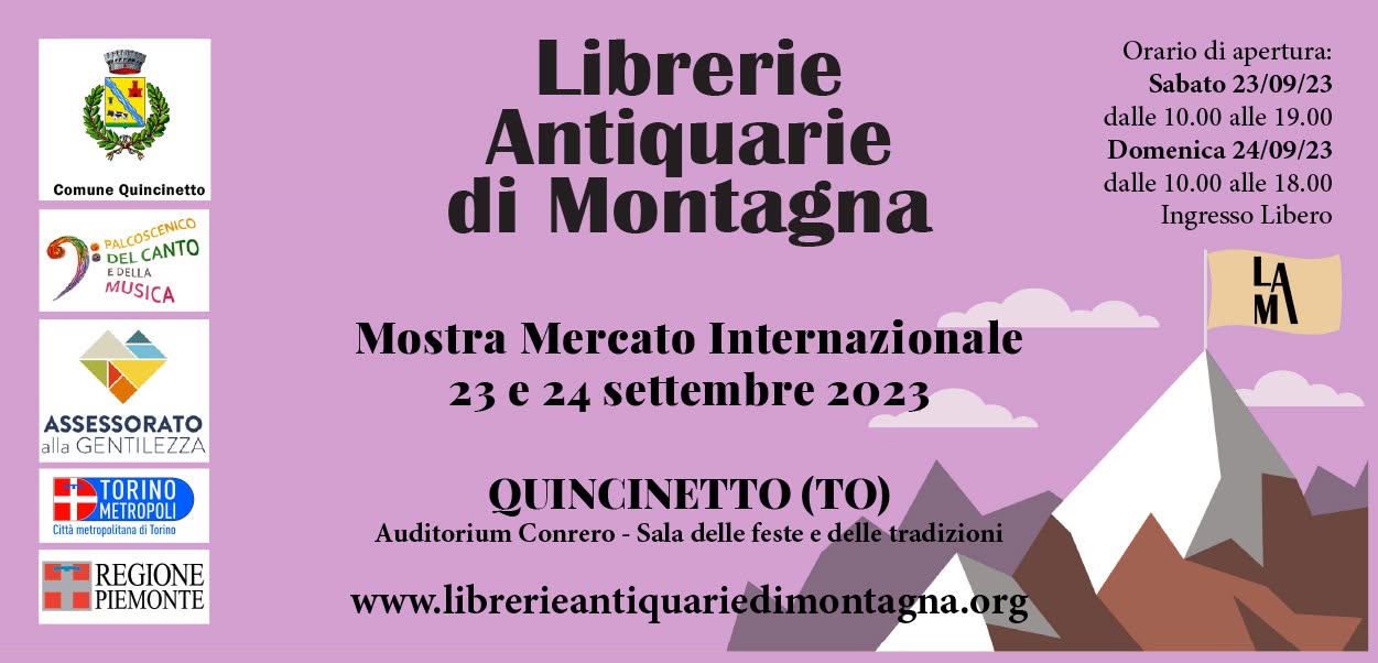 Locandina della XXVI Mostra Mercato Internazionale delle Librerie Antiquarie di Montagna, 23–24 settembre 2023